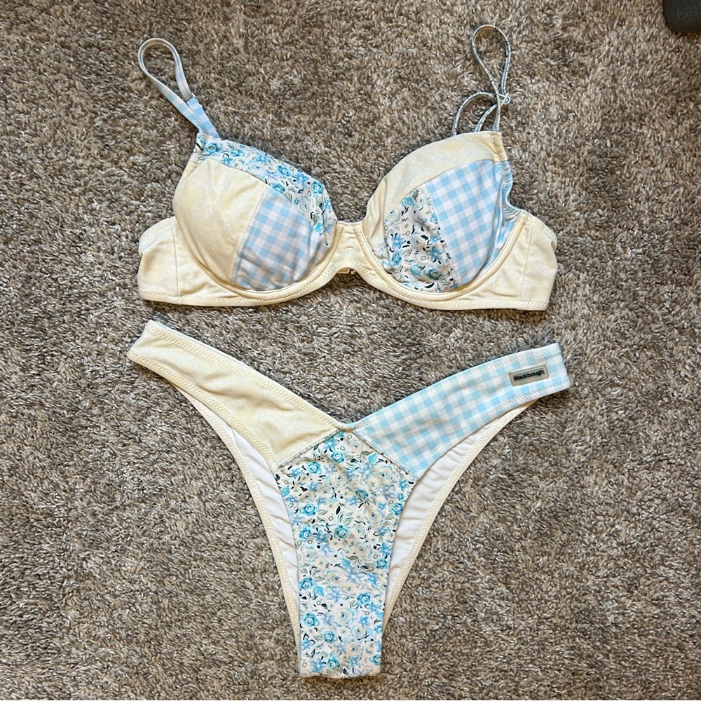 Patchwork Blue Floral & Gingham Bikini Set